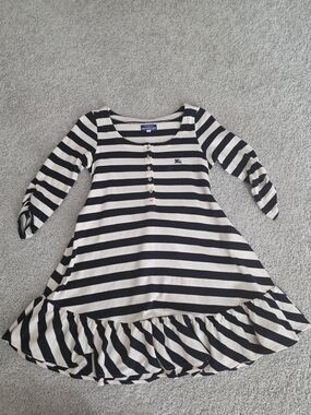 Burberry Black and White Striped Ruffle Hem Girls Dress